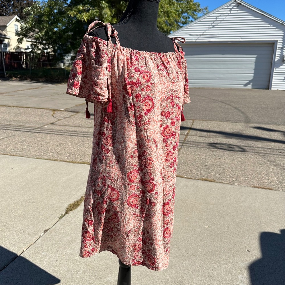Madewell Paisley Print Off‎ The Shoulder Dress Bohemian Chic Tassel M - Picture 4 of 10